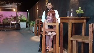 REDHEAD GETS EXCITED AND HAS SEX WITH WAITER IN RESTAURANT.