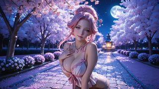 BLUSH PETALS AND PINK MOANS BENEATH THE BLOSSOMS ~ AI-GENERATED