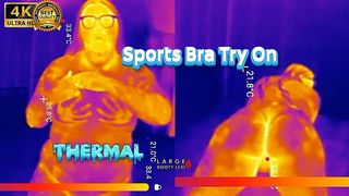SPORTS BRA TRY-ON, BOOB BOUNCE TESTS, NAKED TWERK TEASE THERMAL POV (4K LANDSCAPE)