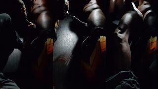 SLIM TWINK TAKES HUGE HAIRLESS BLACK COCK RAW IN GLORYHOLE BOOTH