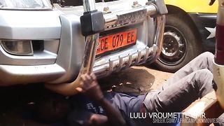 Public fuck at the garages with the mechanic. In the middle of town at the garage, the mechanic is having sex with his customer who has come to look at her broken down car. Stretched cock in tight ass