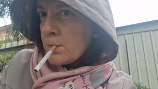 Smoking cigarette broken pantyhose sexy feet