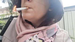 Smoking cigarette broken pantyhose sexy feet