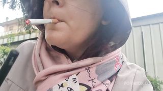 Smoking cigarette broken pantyhose sexy feet