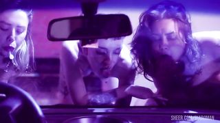 3some Bitches Cumming in Car
