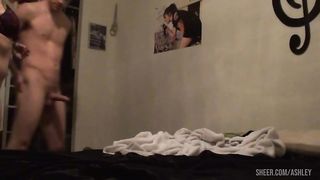 Blowjob, ass eating and riding on the corner of the bed