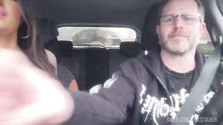 Barbie Maddy sucks Paul Stalker's cock in his car after arrival at train station and has some fun in private the night before shooting her scene