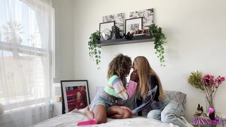 HORNY 69 LESBIANS ANGEL YOUNGS & JENNA FOXX MAKING OUT ON BED!