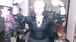 A depraved mature bitch with purple hair and big tits masturbates...