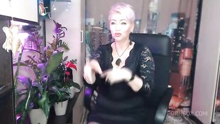 A depraved mature bitch with purple hair and big tits masturbates...