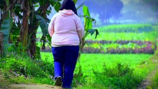 WINTER MORNING A EGYPT SCHOOL GIRL WITH UNIFORM TRY TO FIND CUCUMBER FOR BIG ASS IN FARMERS FIELD