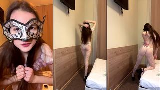 ASMR RUSSIAN SLENDER TEEN WITH SMALL TITS PUTS ON SLUTTY CLOTHES, SHOWS STRIPTEASE AND DANCES
