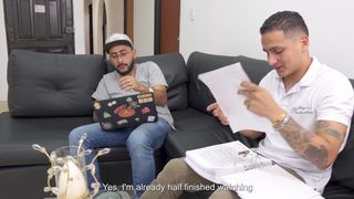 My best friend and I ask for a massage at home, but the masseuse slut wants to feel 2 cocks in her tight pussy!