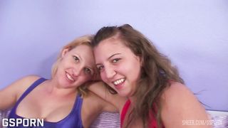 Two hot natural blonde and brunette girls fucked in POV by BBC