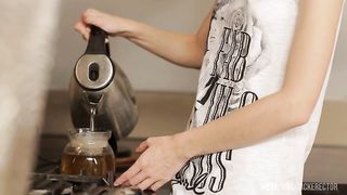 Skinny teen analized in the kitchen