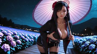 TIFA LOCKHART FINAL FANTASY. NIGHT SECRETS OF THE LEWD GARDN. AI GENERATED. 3D HENTAI