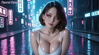 NEON GODDESS OF THE RAIN-SOAKED STREETS ~ AI-GENERATED