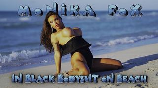 SEXY MONIKA FOX IN BLACK BODYSUIT ON BEACH
