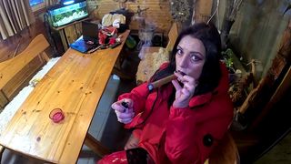 CIGAR BLOWJOB & RIPPED PANTYHOSE – PUSSY MASSAGE & CUM ON MY DOWNJACKET