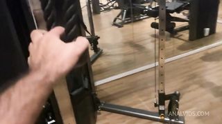 Naughty redhead was surprised at the gym by her friend and fell head over heels before being fucked