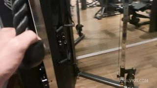 Naughty redhead was surprised at the gym by her friend and fell head over heels before being fucked