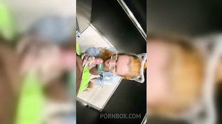 Bitch enters the elevator with a stranger and sucks his dick until he asks to put it in her pussy and cum in her mouth at the end
