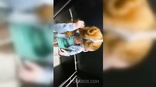 Bitch enters the elevator with a stranger and sucks his dick until he asks to put it in her pussy and cum in her mouth at the end