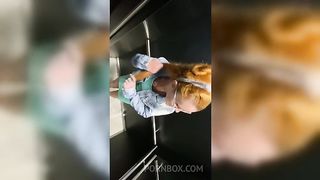 Bitch enters the elevator with a stranger and sucks his dick until he asks to put it in her pussy and cum in her mouth at the end