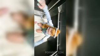 Bitch enters the elevator with a stranger and sucks his dick until he asks to put it in her pussy and cum in her mouth at the end