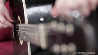 Brunette teen in socks wants to learn how to play guitar and enjoying anal