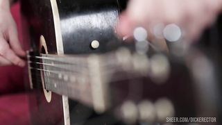 Brunette teen in socks wants to learn how to play guitar and enjoying anal