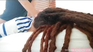 Dreadhead Clio receives rough hard morning anal face against bed