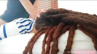 Dreadhead Clio receives rough hard morning anal face against bed