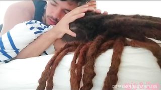Dreadhead Clio receives rough hard morning anal face against bed