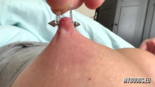 He Play Pierced Nipples With Hot Milf Big Boobs and she rubbing Nipples too