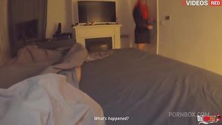 Stepmother and stepson share a bed. The stepson woke up his stepmother with a hard dick and fucks her.