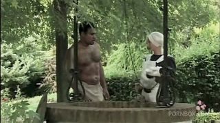 The plantation servant takes the big black cock