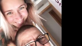 Big guy fucks tiny wife in pussy and ass on table
