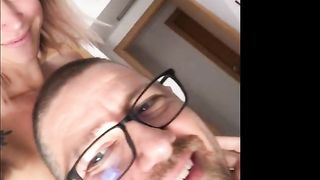Big guy fucks tiny wife in pussy and ass on table