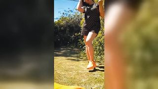 Girl drinks beer in the park. She rubs her pussy until she cums. Real Squirt Orgasm
