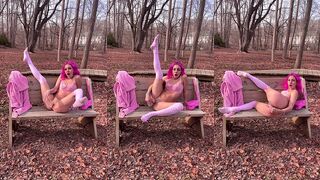 PETITE TEEN MASTURBATES OUTDOORS IN THE OPEN DILDO SUCKING SOLO DILDO FUCKING