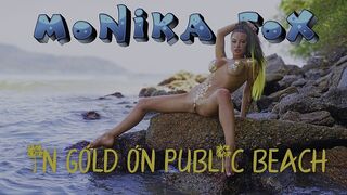 HOT MONIKA FOX IN GOLD ON PUBLIC BEACH