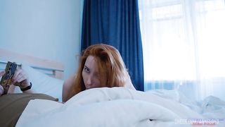 Hot tall redheaded wife! Fucked his bride on the bed! Tall girl with big breasts and huge ass riding on my cock!