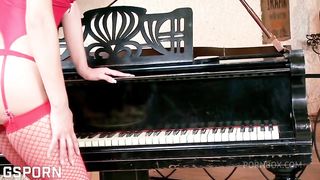 Sexy red lingerie and hot anal sex fucking a brunette girl