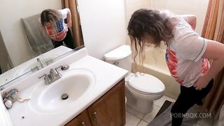 stepmom shares a shower with stepson and gets horny