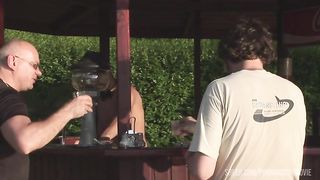 Is summer and sexy horny milf Myra got filled up all her holes by barman