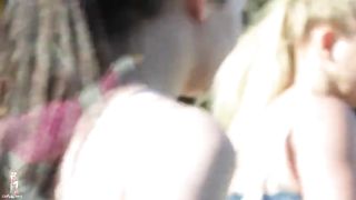 Three girls do strange things on the lake; fisting party