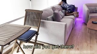 My Step mom stucks in couch and I fuck her ass. English subtitles