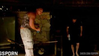 Hot asian milf fucked in anal threesome by garden boys