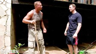 Hot asian milf fucked in anal threesome by garden boys